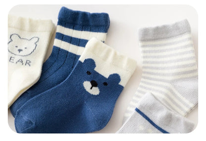 5 Pairs/Lot Toddler Socks Newborn Baby Soft Prewalker Spring Cotton Girl Kids Autumn Infant Cartoon Striped Print Sock 0-12Y