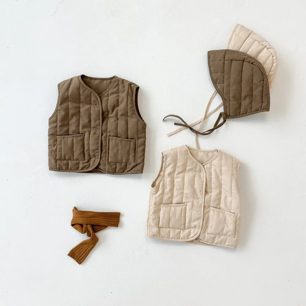 Korean Style Winter Newborn Baby Cotton-padded Vest Hooded Warm Sleeveless Coats Infants Clothes Toddlers Kids Waistcoats