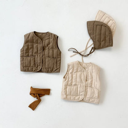 Korean Style Winter Newborn Baby Cotton-padded Vest Hooded Warm Sleeveless Coats Infants Clothes Toddlers Kids Waistcoats