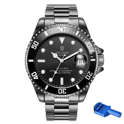 Top Brand Men Mechanical Watch TEVISE T801A Automatic Date Fashion Wristwatches Rotable Outer Case Green Male Clock Fixing Tool