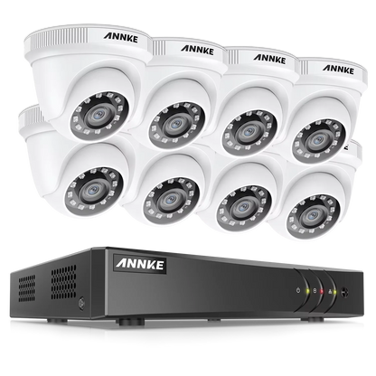 ANNKE 5MP 8CH  Digital Video Recorder DVR AI Analog CCTV Camera System with 2MP  TVI IR IP66 Turret Cameras
