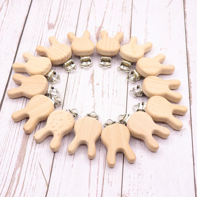 5PCS Wooden Rabbit Pacifier Clip Baby Accessories Wooden Animal Pacifier Metal Holder Elephant Pacifier Wooden Baby Teeth
