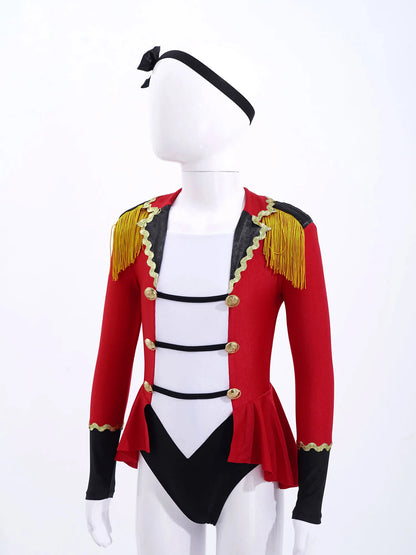 Childrens Showman Bodysuit Tassel Leotard Circus Ringmaster Cosplay Costumes Kids Girls Carnival Party Performance Jumpsuit