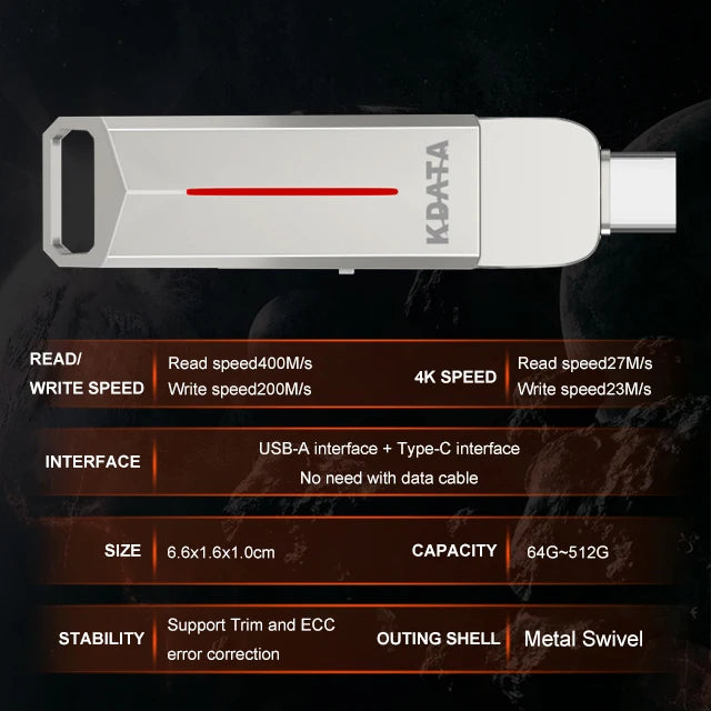 OTG Solid State Pendrive Metal 128GB 256GB 512GB Memory Stick Write Protect Switch Type C Usb 3.0 Flash Drive