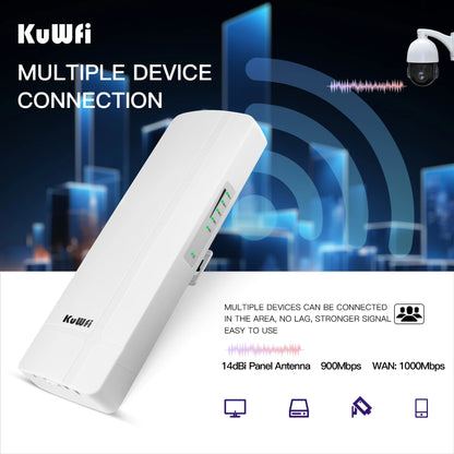 USA Stock KuWFi 5.8Ghz 900Mbps 5KM Distance Ptp Cpe Bridge Waterproof Point to Point Outdoor Wireless Bridge for Ip Camera