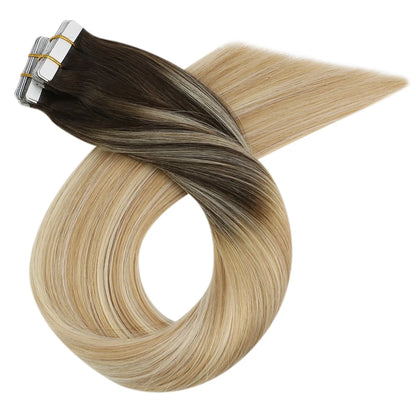Moresoo Blonde Tape in Hair Extensions Human Hair Natural Straight Seamless Invisible Tape Remy Brazilian Hair for Beauty