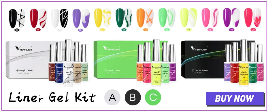 Venalisa Liner Gel 8ml French Nail Gel Polish UV LED Painting Gel Nail Art Design Gorgeous Glitter Color DIY Drawing Polish