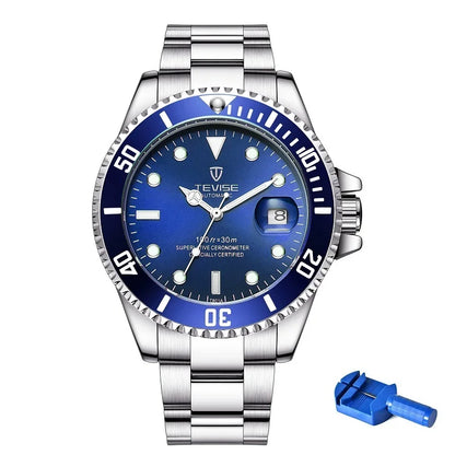 Top Brand Men Mechanical Watch TEVISE T801A Automatic Date Fashion Wristwatches Rotable Outer Case Green Male Clock Fixing Tool