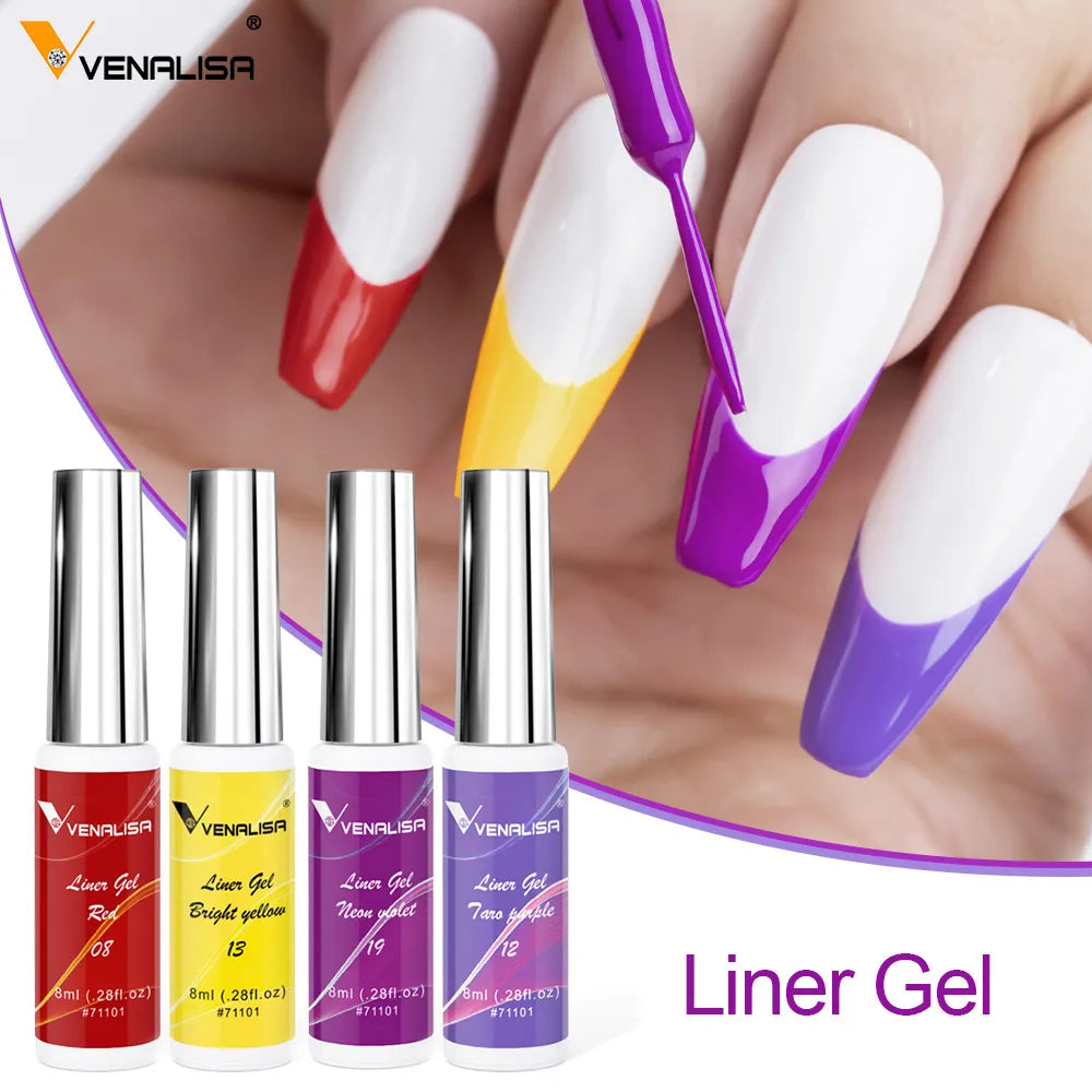 Venalisa Liner Gel 8ml French Nail Gel Polish UV LED Painting Gel Nail Art Design Gorgeous Glitter Color DIY Drawing Polish