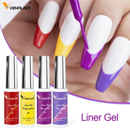 Venalisa Liner Gel 8ml French Nail Gel Polish UV LED Painting Gel Nail Art Design Gorgeous Glitter Color DIY Drawing Polish