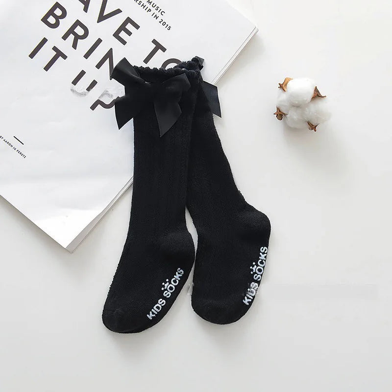 New Girls Stockings Toddler Knee High Bubble Mouth Stockings Baby Bowknot Cotton Nonslip Toddler Stocks Lace Stocking For Girl