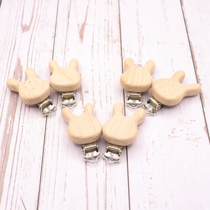 5PCS Wooden Rabbit Pacifier Clip Baby Accessories Wooden Animal Pacifier Metal Holder Elephant Pacifier Wooden Baby Teeth