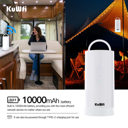 USA Stock KuWFi 10000mAh Battery 4G IMEI Lte Router Cat6 1200Mbps LED Light Solar Camping 4g Lte Wifi Router with Sim Card Slot