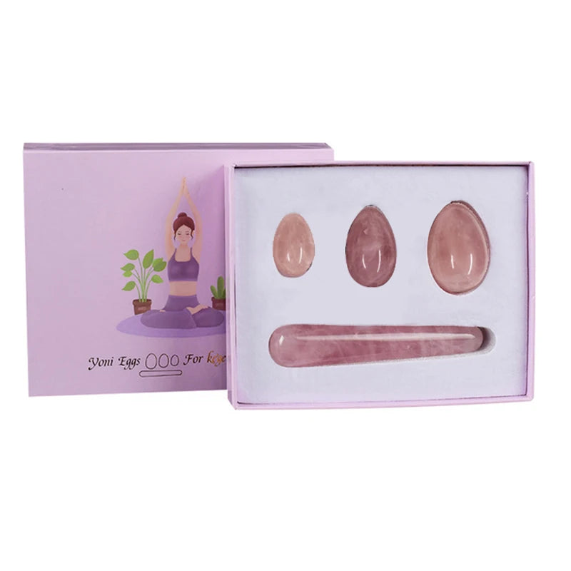 Natural Rose Quartz Yoni Egg Set Jade Egg Vaginal Muscle Firming Kegel Exercise Crystal Yoni Wand Feminine Hygiene Massage Stone
