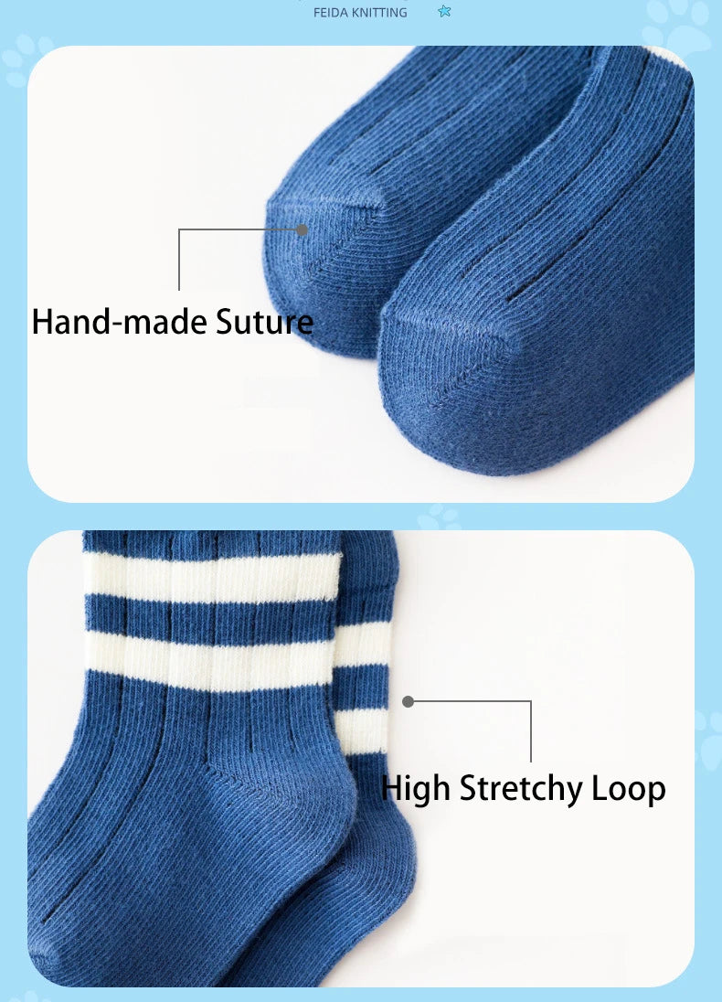 5 Pairs/Lot Toddler Socks Newborn Baby Soft Prewalker Spring Cotton Girl Kids Autumn Infant Cartoon Striped Print Sock 0-12Y