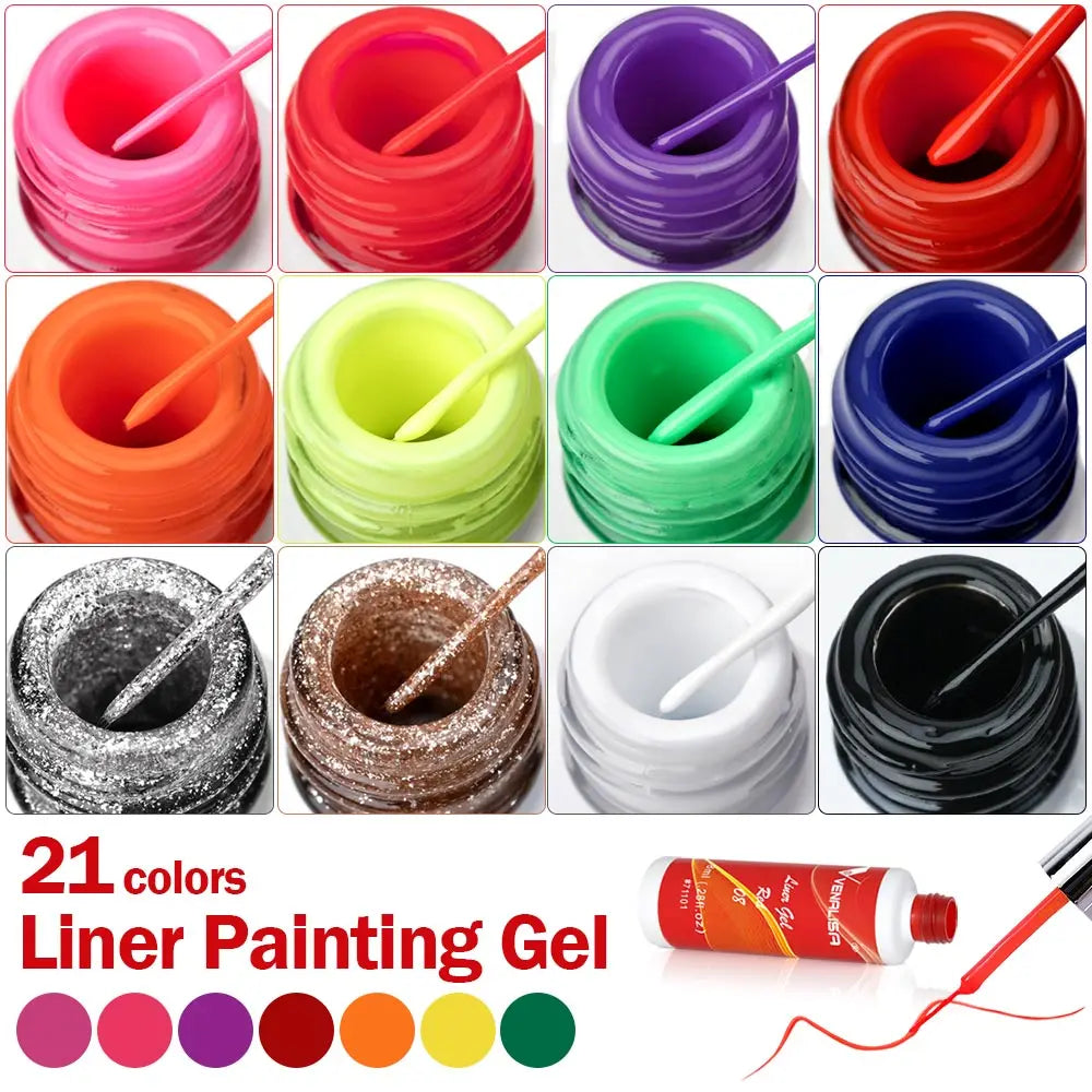 Venalisa Liner Gel 8ml French Nail Gel Polish UV LED Painting Gel Nail Art Design Gorgeous Glitter Color DIY Drawing Polish