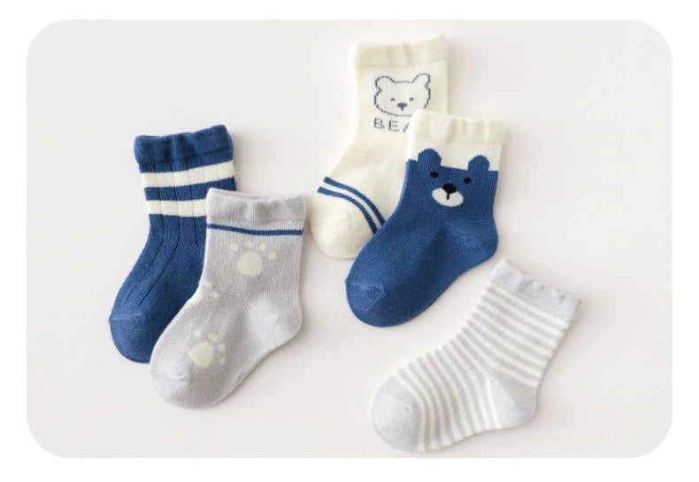 5 Pairs/Lot Toddler Socks Newborn Baby Soft Prewalker Spring Cotton Girl Kids Autumn Infant Cartoon Striped Print Sock 0-12Y