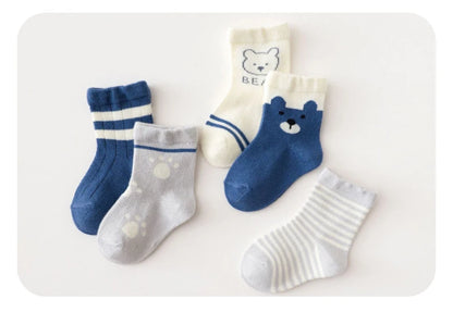 5 Pairs/Lot Toddler Socks Newborn Baby Soft Prewalker Spring Cotton Girl Kids Autumn Infant Cartoon Striped Print Sock 0-12Y