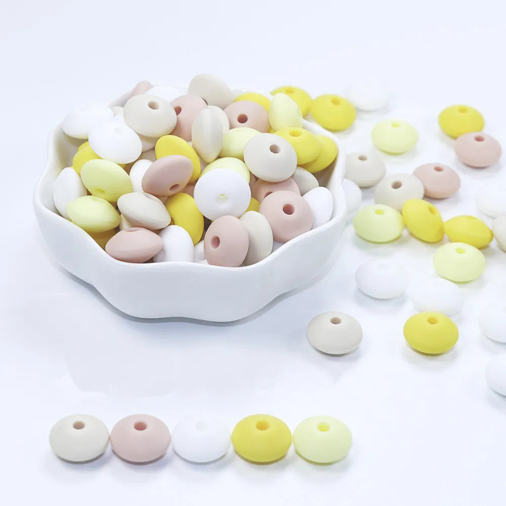 BOBO.BOX 100pc12mm Silicone Lentil Beads Baby Teething Bead BPA-Free Food Grade Making Baby Oral Care Pacifier Chain Accessorise