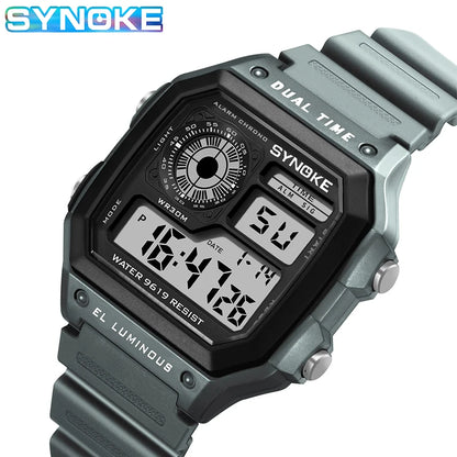 SYNOKE NEW Sports Watch Men Military Watches Casual Waterproof Digital Wristwatch Clock Square Dual Time Relogio Masculino