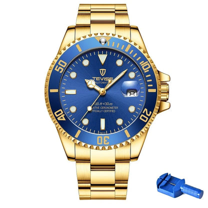 Top Brand Men Mechanical Watch TEVISE T801A Automatic Date Fashion Wristwatches Rotable Outer Case Green Male Clock Fixing Tool