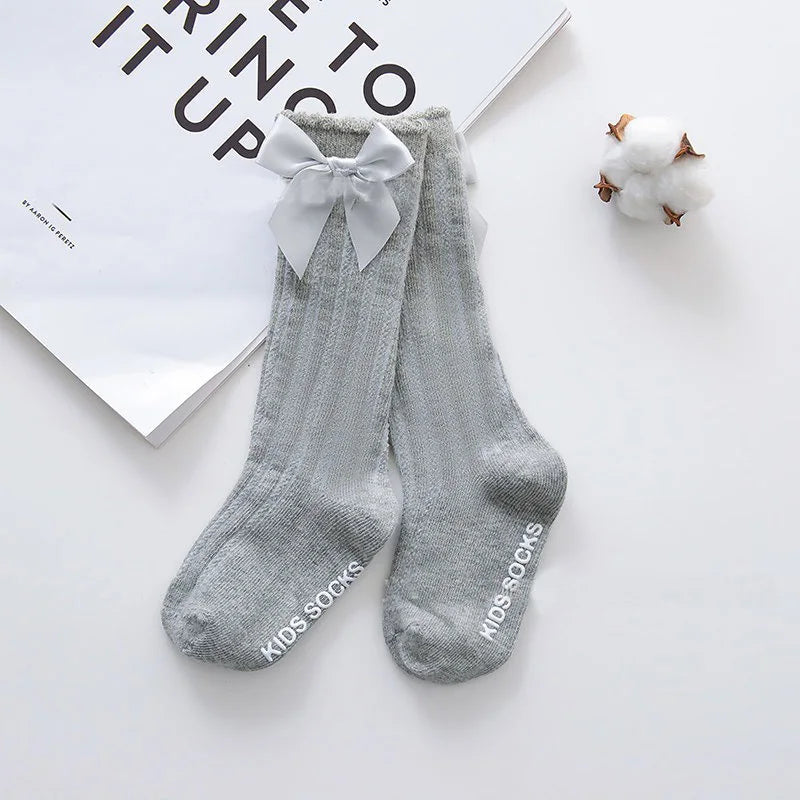 New Girls Stockings Toddler Knee High Bubble Mouth Stockings Baby Bowknot Cotton Nonslip Toddler Stocks Lace Stocking For Girl