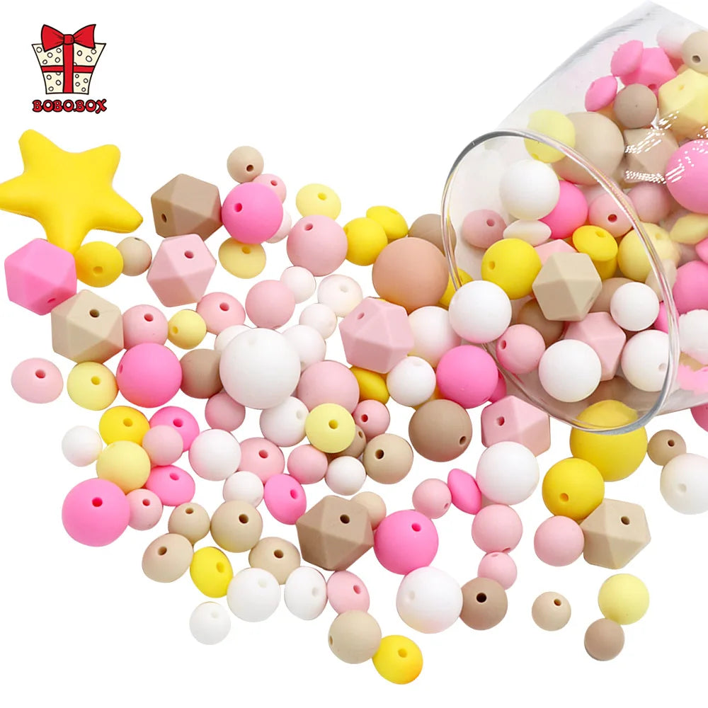 BOBO.BOX 100pc12mm Silicone Lentil Beads Baby Teething Bead BPA-Free Food Grade Making Baby Oral Care Pacifier Chain Accessorise