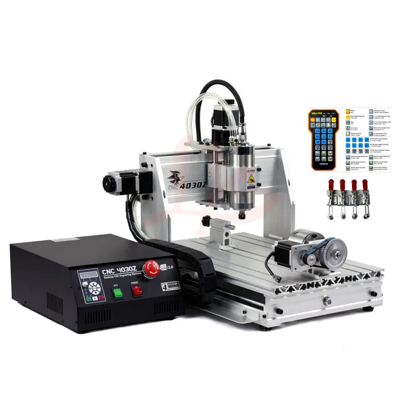 Mini Lathe CNC Router 4030 Engraving Milling Drilling Machine 4 Axis Metal Engraver  Water-cooled Spindle 800W 1500W 400X300MM