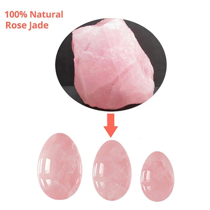 Natural Rose Quartz Yoni Egg Set Jade Egg Vaginal Muscle Firming Kegel Exercise Crystal Yoni Wand Feminine Hygiene Massage Stone