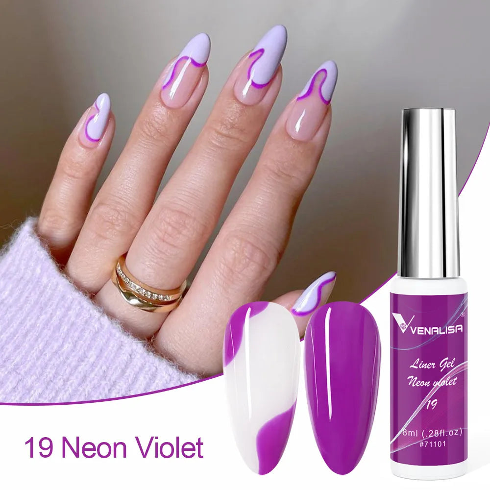Venalisa Liner Gel 8ml French Nail Gel Polish UV LED Painting Gel Nail Art Design Gorgeous Glitter Color DIY Drawing Polish