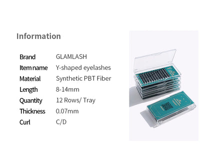 GLAMLASH Y YY W Shape Mesh Fake Natural Eyelash Extension C/D/L/LU Makeup Lashes Hand-woven Y False Premade Volume Lash