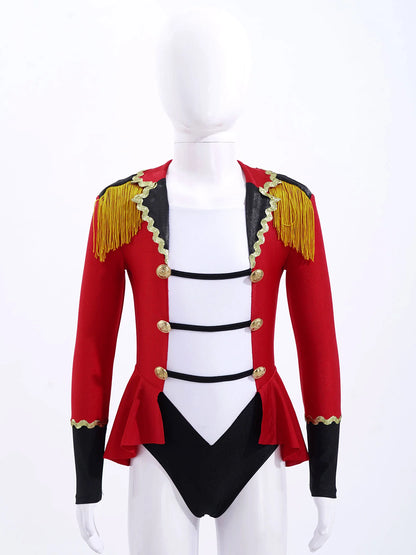 Childrens Showman Bodysuit Tassel Leotard Circus Ringmaster Cosplay Costumes Kids Girls Carnival Party Performance Jumpsuit