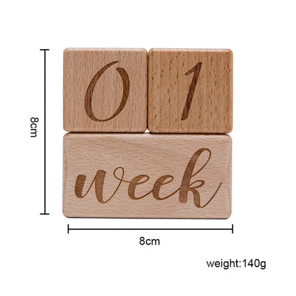 1Set Baby Month Milestone Card Beech Block Square Engraved Newborn Birth Month Birthday Milestones Block Photography Props