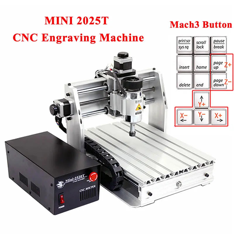 Mini CNC 2520T Router Lathe Machine Milling Machine for Metal Wood CNC-Tool-Kit 3 Axis Parallel Port 200W for CNC Learning Hobby