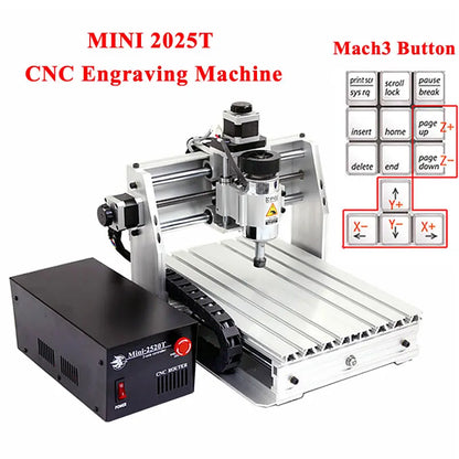 Mini CNC 2520T Router Lathe Machine Milling Machine for Metal Wood CNC-Tool-Kit 3 Axis Parallel Port 200W for CNC Learning Hobby