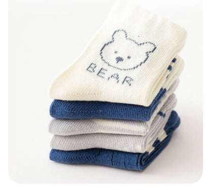 5 Pairs/Lot Toddler Socks Newborn Baby Soft Prewalker Spring Cotton Girl Kids Autumn Infant Cartoon Striped Print Sock 0-12Y