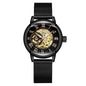 ORKINA Women Watch Automatic Mechanical Skeleton Chic Rose Gold Lady Wristwatch in Mesh Stainless Steel Bracelet / Leather Strap
