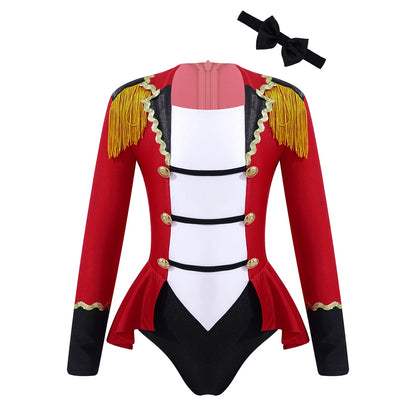 Childrens Showman Bodysuit Tassel Leotard Circus Ringmaster Cosplay Costumes Kids Girls Carnival Party Performance Jumpsuit