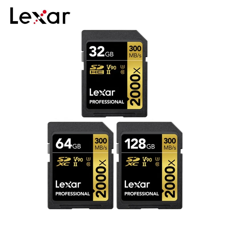 Original Lexar Professional SD Memory Card  64GB 32GB 128G 2000X SD Card 256G U3 4K V90 Class 10 UHS-II Flash SD Card for Camera