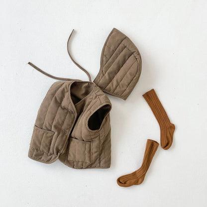 Korean Style Winter Newborn Baby Cotton-padded Vest Hooded Warm Sleeveless Coats Infants Clothes Toddlers Kids Waistcoats
