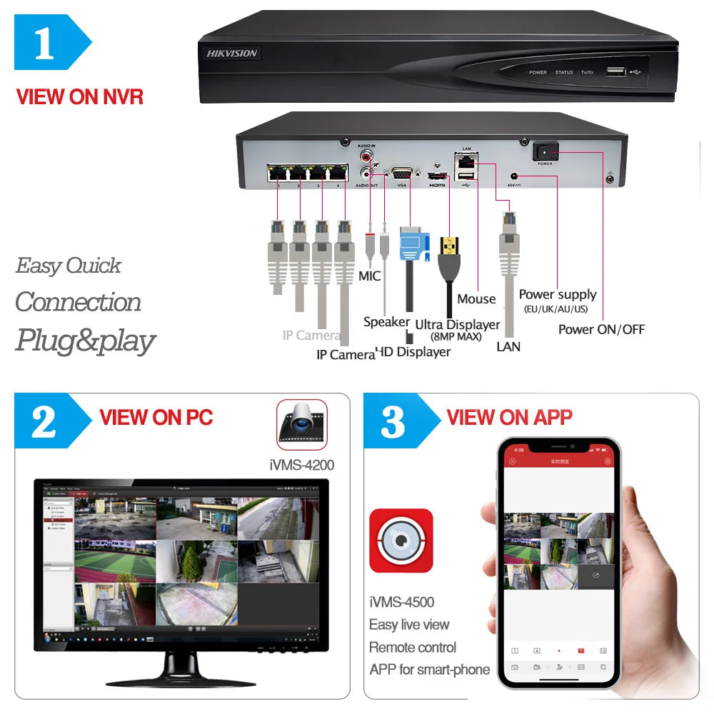 HlK Original in Stock DS-7608NXI-K2 8-ch 1U K Series AcuSense 4K NVR  H.265+ 8mp  Network Video Recorder