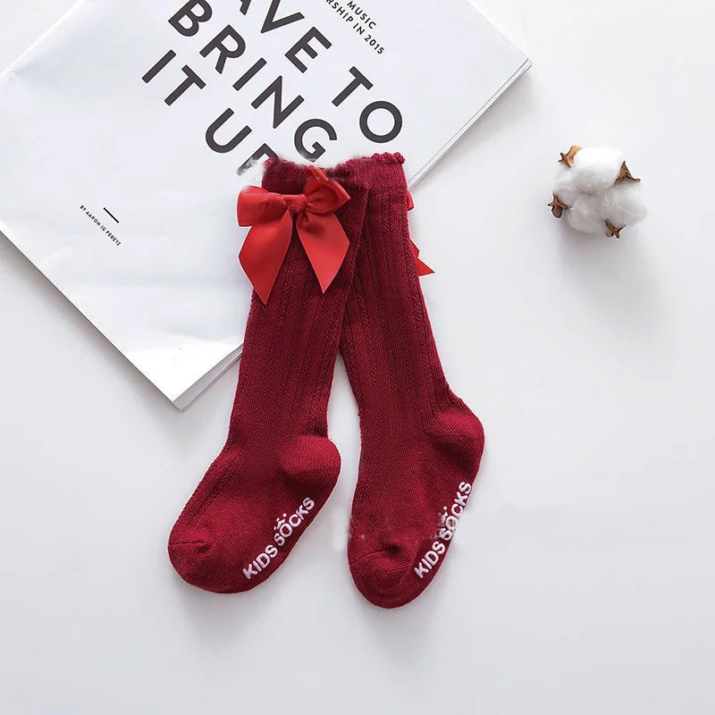 New Girls Stockings Toddler Knee High Bubble Mouth Stockings Baby Bowknot Cotton Nonslip Toddler Stocks Lace Stocking For Girl