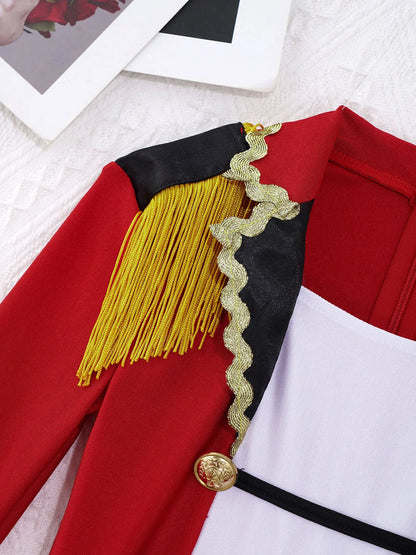 Childrens Showman Bodysuit Tassel Leotard Circus Ringmaster Cosplay Costumes Kids Girls Carnival Party Performance Jumpsuit