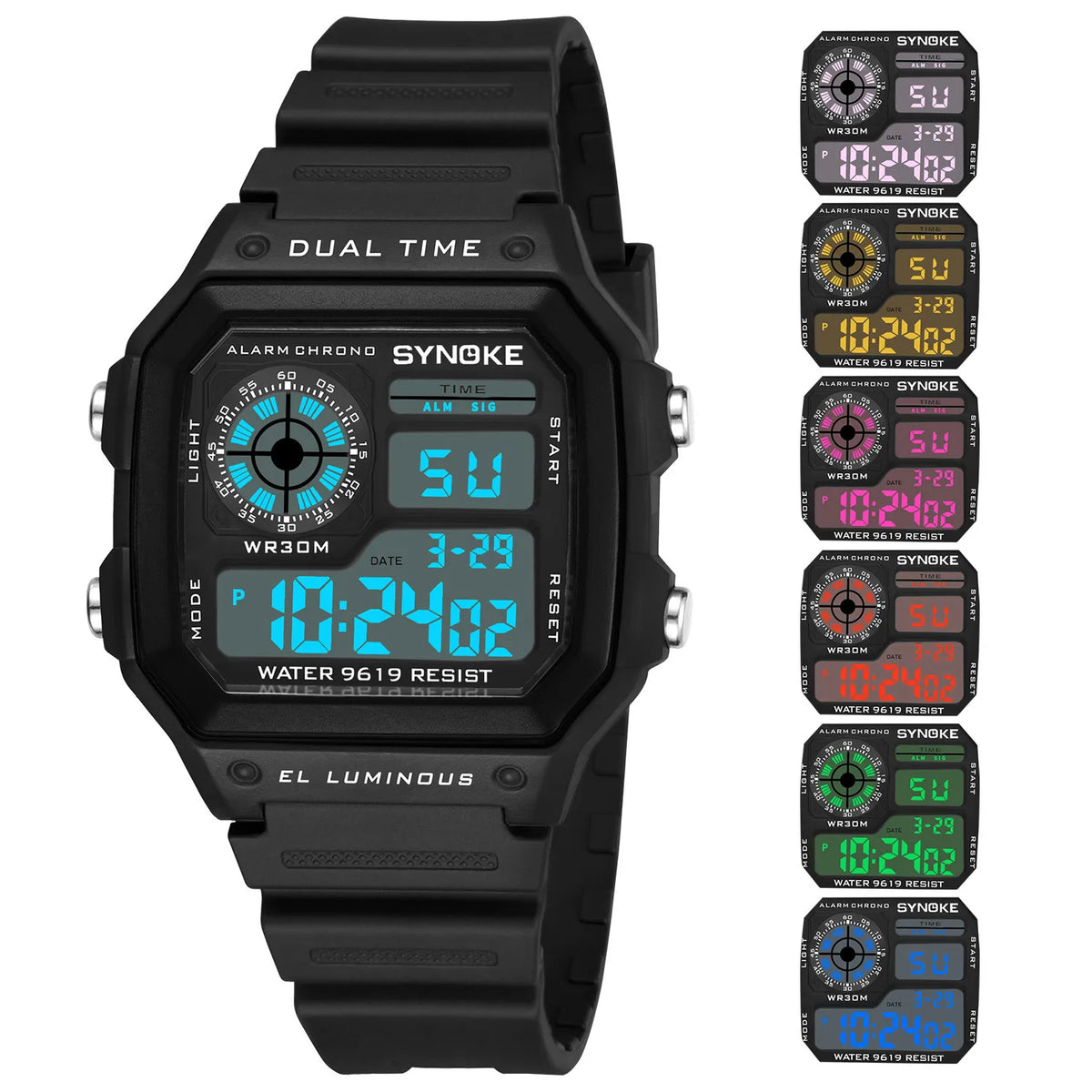 SYNOKE NEW Sports Watch Men Military Watches Casual Waterproof Digital Wristwatch Clock Square Dual Time Relogio Masculino