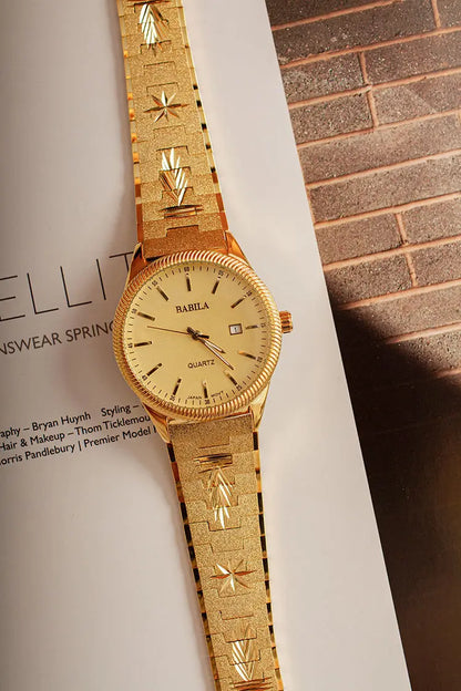 2021 new lovers' Watch Gold Plated watch no fading calendar watch quartz watch retro carved Korean gold men's Watch