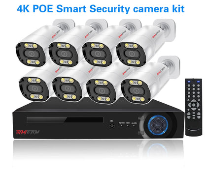 4K 8MP POE IP Security Camera System NVR Kit Face Detection Two Way Audio Metal Bullet With RJ45 Cable Street Video Surveillance