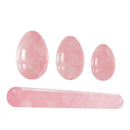 Natural Rose Quartz Yoni Egg Set Jade Egg Vaginal Muscle Firming Kegel Exercise Crystal Yoni Wand Feminine Hygiene Massage Stone