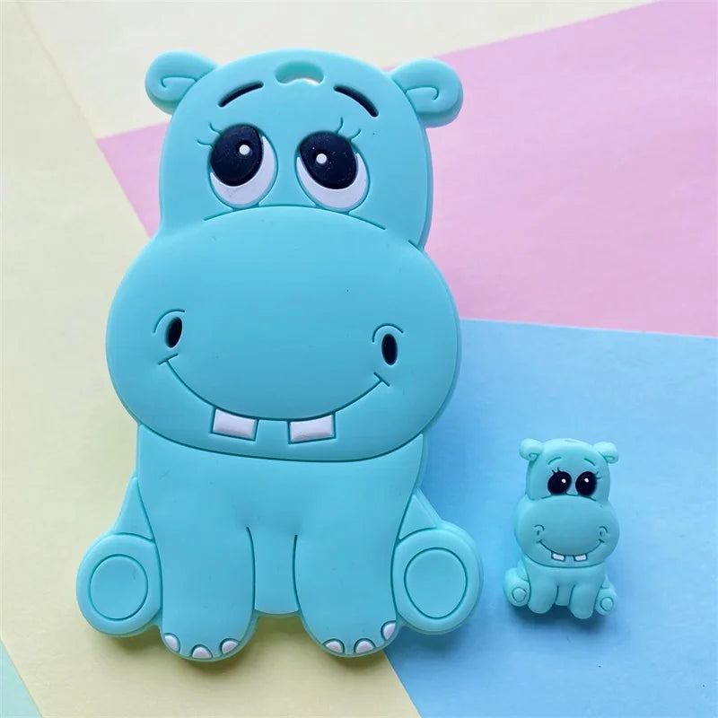 2pcs / Set Mini Silicone Elephant Lion Cat Teether Beads Baby Toy Teether Rattle BPA Free Silicone Teether