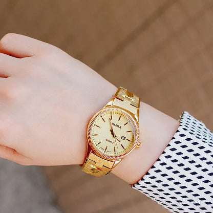 2021 new lovers' Watch Gold Plated watch no fading calendar watch quartz watch retro carved Korean gold men's Watch