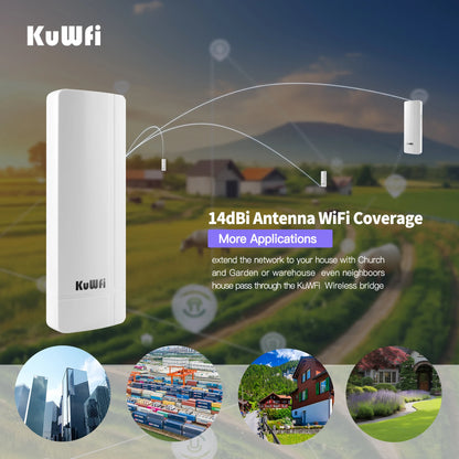 USA Stock KuWFi 5.8Ghz 900Mbps 5KM Distance Ptp Cpe Bridge Waterproof Point to Point Outdoor Wireless Bridge for Ip Camera